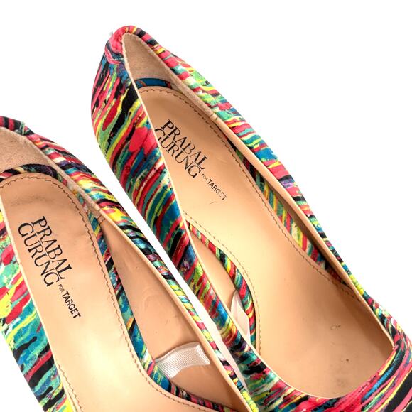 Prabal Gurung for Target Heels 7 Multi Stripe Pink Green Pumps Glam - Picture 4 of 7